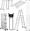 15.5ft heavy duty aluminum folding ladder w/ tool tray, 2 platform plates & 330 lbs capacity - hbtower 7 in 1 extension ladder for home or outdoor use logo