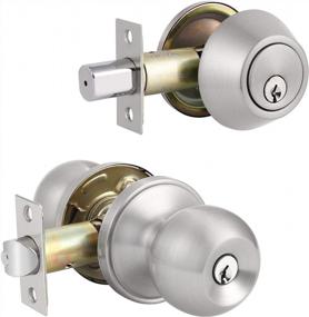 img 4 attached to Knobonly Satin Nickel Front Door Handleset With Keyed Cylinder Deadbolt - All Sets Keyed Alike For Convenient Security
