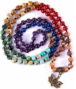 img 4 attached to Healing Gemstone Mala Bead Bracelet - 7 Chakra 108 Prayer Necklace For Yoga Meditation