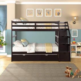 img 3 attached to Twin-Over-Twin Bunk Bed W/ Trundle, 3 Storage Staircase & Reversible Design - Merax Espresso