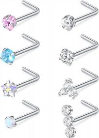 img 4 attached to 20G Diamond Nose Rings Stud For Women - QWALIT Surgical Steel L Shaped Flower Heart Stud Nose Piercing