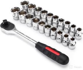 img 3 attached to 🔧 Professional Grade MAXPOWER 21pc 1/2-inch Ratcheting Socket Wrench Set - Metric and SAE - Quick Release Reversible Ratchet Handle with Metric and SAE Sockets on Convenient Rack