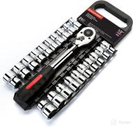 🔧 professional grade maxpower 21pc 1/2-inch ratcheting socket wrench set - metric and sae - quick release reversible ratchet handle with metric and sae sockets on convenient rack логотип