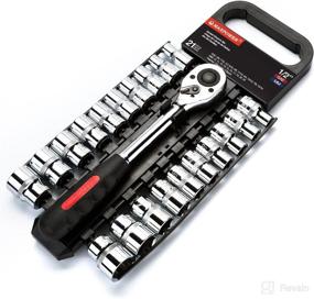 img 4 attached to 🔧 Professional Grade MAXPOWER 21pc 1/2-inch Ratcheting Socket Wrench Set - Metric and SAE - Quick Release Reversible Ratchet Handle with Metric and SAE Sockets on Convenient Rack