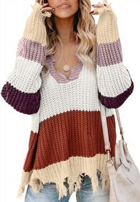 img 4 attached to Asvivid Women'S V-Neck Ripped Knit Crop Sweater: Distressed Style For Edgy Charm!
