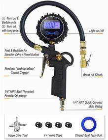 img 3 attached to SWICARS Digital Tire Inflator with Pressure Gauge: 250 PSI, Heavy Duty Air Compressor Accessories & Rubber Hose with Air Chuck, Quick Connect Coupler for 0.1 Dispaly Resolution - Ideal Gifts for Men