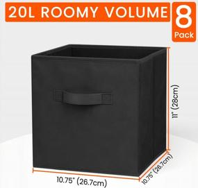 img 3 attached to Set Of 8 11" Cube Storage Bins - Collapsible Fabric Baskets W/ Handles For Closet Organizers & Shelf Boxes (Black)