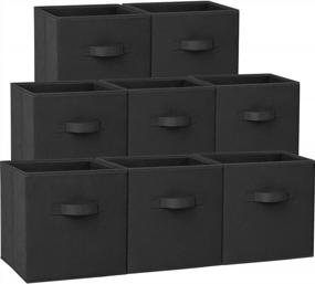 img 4 attached to Set Of 8 11" Cube Storage Bins - Collapsible Fabric Baskets W/ Handles For Closet Organizers & Shelf Boxes (Black)