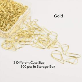img 3 attached to VENCINK Gold Paper Clips Set: 300 Assorted Sizes With Smooth Steel Wire, Drop-Shaped Design, Ideal For Office Supplies, School, Students, Girls, Kids, Women, Weddings, And Decorative Use