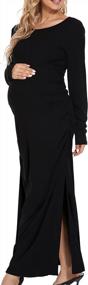 img 2 attached to Long Sleeve Ruched Maternity Dress With Split Design By Smallshow - Perfect Pregnancy Clothes