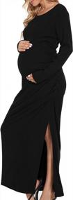 img 3 attached to Long Sleeve Ruched Maternity Dress With Split Design By Smallshow - Perfect Pregnancy Clothes