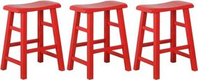 img 4 attached to Set Of 3 Red Solid Wood Saddle Seat Barstools For Kitchen Counter Height - 24 Inches - Heavy-Duty, High-Quality By EHemco