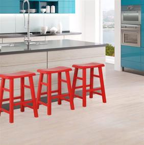 img 3 attached to Set Of 3 Red Solid Wood Saddle Seat Barstools For Kitchen Counter Height - 24 Inches - Heavy-Duty, High-Quality By EHemco