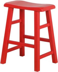 img 2 attached to Set Of 3 Red Solid Wood Saddle Seat Barstools For Kitchen Counter Height - 24 Inches - Heavy-Duty, High-Quality By EHemco