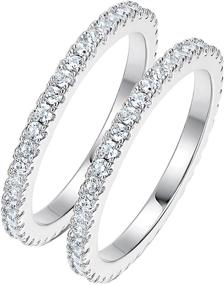 img 4 attached to 💍 Stunning VOLUKA Set of 2 Stacking Eternity Rings with Cubic Zirconia Bands for Women and Men