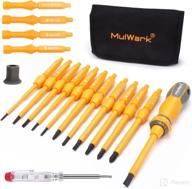 🔧 mulwark insulated screwdriver set, 20 piece 1000v interchangeable blade terminating screw driver, 12 piece magnetic phillips slotted square torx head, 4 piece cabinet utility key & bag – practical electrician tool set логотип