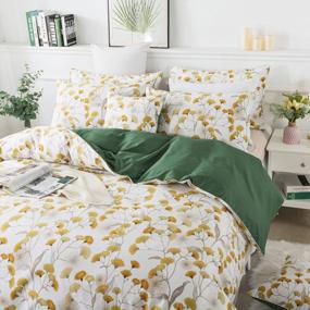 img 2 attached to FADFAY Yellow Queen Duvet Cover Set 100% Egyptian Cotton Green White Reversible Floral Bedding Leaf Pattern Super Soft Comforter Cover Dandelion Printed Nature Farmhouse Zipper Bedding 3Pcs
