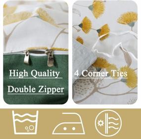 img 1 attached to FADFAY Yellow Queen Duvet Cover Set 100% Egyptian Cotton Green White Reversible Floral Bedding Leaf Pattern Super Soft Comforter Cover Dandelion Printed Nature Farmhouse Zipper Bedding 3Pcs