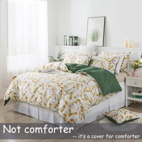 img 3 attached to FADFAY Yellow Queen Duvet Cover Set 100% Egyptian Cotton Green White Reversible Floral Bedding Leaf Pattern Super Soft Comforter Cover Dandelion Printed Nature Farmhouse Zipper Bedding 3Pcs