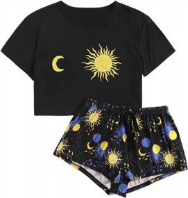 img 4 attached to Women'S Cute Graphic Print Pajama Set - Short Sleeve Crop Top & Shorts By SweatyRocks
