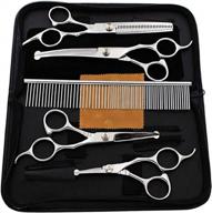 5pcs surkat dog grooming scissors kit - stainless steel round head trimming set for body face ear nose paw with comb, suitable for dogs, cats & rabbits! logo