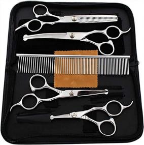 img 4 attached to 5PCS Surkat Dog Grooming Scissors Kit - Stainless Steel Round Head Trimming Set For Body Face Ear Nose Paw With Comb, Suitable For Dogs, Cats & Rabbits!