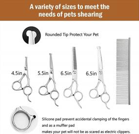 img 1 attached to 5PCS Surkat Dog Grooming Scissors Kit - Stainless Steel Round Head Trimming Set For Body Face Ear Nose Paw With Comb, Suitable For Dogs, Cats & Rabbits!