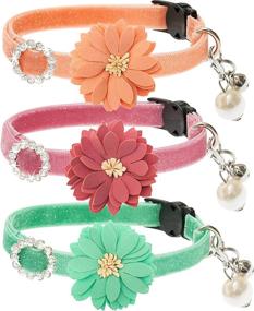 img 4 attached to 🌸 FLYSTAR Cat Collar Breakaway with Bells - Cute Flower Rhinestone Bing Cat Collars - Soft Adjustable Diamond Floral Pet Collar for Small-Medium-Large Girl Boy Cats, Puppies, Bunny (Pink, Green, Orange)