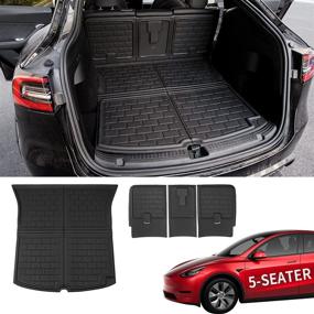 img 4 attached to 🔥 Kingna 3D Trunk Mats: Premium TPR Liner for Tesla Model Y 2020-2022 | All Weather, Rear Seat Back Mat, 5-Seater Set of 4 Mats