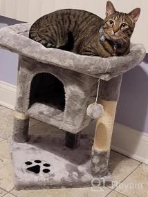 img 6 attached to Grey Cat Tree With Sisal Scratching Posts, Plush Perch, And Playhouse - BEWISHOME Small Cat Condo Furniture For Kittens And Cats - Kitty Activity Center And Bed With Tower Design