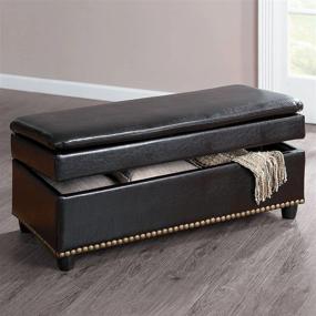 img 3 attached to Versatile Storage Ottoman Bench With Elegant Faux-Leather Upholstery For Living Room, Bedroom, And Entryway - Lift Top And Button Tufted Design With Nailhead Trim