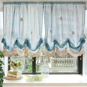 img 4 attached to FADFAY Adjustable Balloon Manual Hook Shade Curtain In Light Blue With Flower Design - 57" X 69" - 1 Panel For Rustic & Pastoral Home Decor