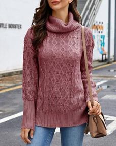 img 1 attached to Womens Turtle Neck Pullover: Cozy Waffle Knit, Side Slit, Long Sleeve Sweaters – Chunky, Loose Tunic Jumper Tops