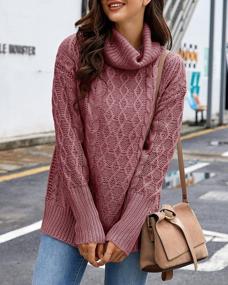 img 2 attached to Womens Turtle Neck Pullover: Cozy Waffle Knit, Side Slit, Long Sleeve Sweaters – Chunky, Loose Tunic Jumper Tops