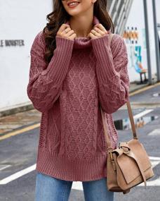 img 3 attached to Womens Turtle Neck Pullover: Cozy Waffle Knit, Side Slit, Long Sleeve Sweaters – Chunky, Loose Tunic Jumper Tops