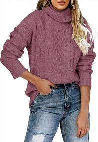 img 4 attached to Womens Turtle Neck Pullover: Cozy Waffle Knit, Side Slit, Long Sleeve Sweaters – Chunky, Loose Tunic Jumper Tops