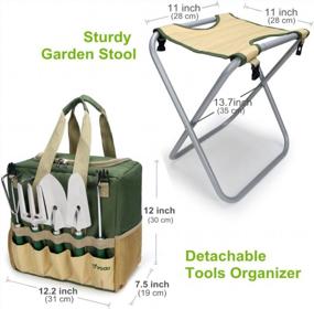 img 3 attached to Heavy Duty 7 Piece Garden Tool Set For Men & Women - Folding Stool Tote Bag And Stainless Steel Gardening Tools Includes Trowel Rake Cultivator,Large