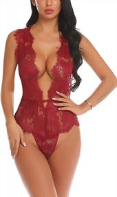 img 4 attached to Deep V Lace Bodysuit Teddy For Women - Alluring One Piece Lingerie Babydoll