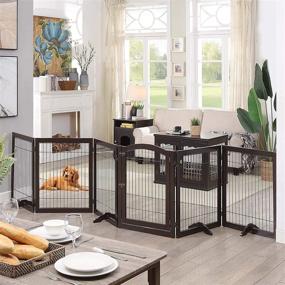 img 3 attached to 🐾 Unipaws Extra Wide Pet Playpen with Wood and Wire Construction - Freestanding Walk Through Dog Gate with Foldable Stairs Barrier - 6 Panels, 4 Support Feet - Ideal for Dogs, Cats, and Other Pets - Espresso