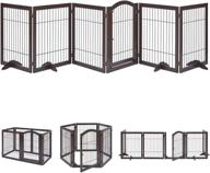 🐾 unipaws extra wide pet playpen with wood and wire construction - freestanding walk through dog gate with foldable stairs barrier - 6 panels, 4 support feet - ideal for dogs, cats, and other pets - espresso логотип