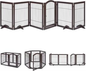 img 4 attached to 🐾 Unipaws Extra Wide Pet Playpen with Wood and Wire Construction - Freestanding Walk Through Dog Gate with Foldable Stairs Barrier - 6 Panels, 4 Support Feet - Ideal for Dogs, Cats, and Other Pets - Espresso