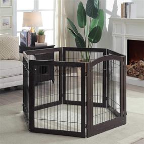 img 2 attached to 🐾 Unipaws Extra Wide Pet Playpen with Wood and Wire Construction - Freestanding Walk Through Dog Gate with Foldable Stairs Barrier - 6 Panels, 4 Support Feet - Ideal for Dogs, Cats, and Other Pets - Espresso