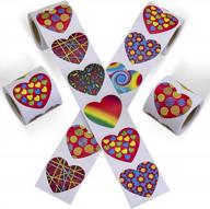 kicko funky heart stickers roll - 4 rolls - colorful assorted design heart-shape stickers - for party favors, arts and crafts, school project, wall decoration, decorative supply - 1.5 inches logo