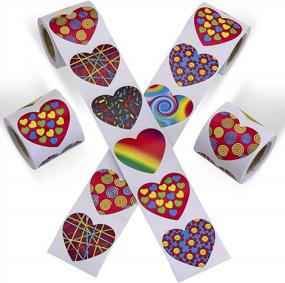 img 4 attached to Kicko Funky Heart Stickers Roll - 4 Rolls - Colorful Assorted Design Heart-Shape Stickers - For Party Favors, Arts And Crafts, School Project, Wall Decoration, Decorative Supply - 1.5 Inches