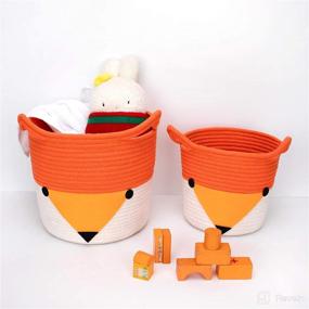 img 1 attached to 🧺 Set of 2 Annecy Cotton Rope Storage Baskets, Woven Fox Design - Organizer for Toys, Cat and Dog Supplies, Cute Animal Laundry Bin - Ideal for Nursery, Ideal Orange Baby Gift Basket