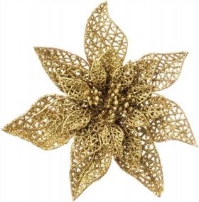 img 4 attached to Pack Of 10 Artificial Poinsettia Flowers, 20Cm In Length, Glittery Gold, Ideal For Xmas Tree Ornaments, Poinsettia Bushes, And Christmas Decorations