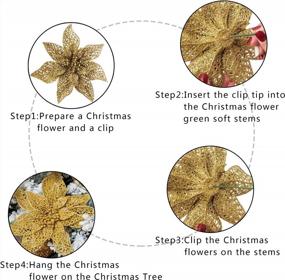 img 2 attached to Pack Of 10 Artificial Poinsettia Flowers, 20Cm In Length, Glittery Gold, Ideal For Xmas Tree Ornaments, Poinsettia Bushes, And Christmas Decorations