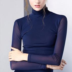img 3 attached to Stylish & Sexy: Anbenser Women'S Sheer Mesh Turtleneck Top For Casual Chic Looks