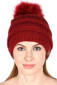 img 2 attached to Women'S CC Beanie Hat W/ Fur Pom Pom: Soft & Warm Cable Winter Hats For Women