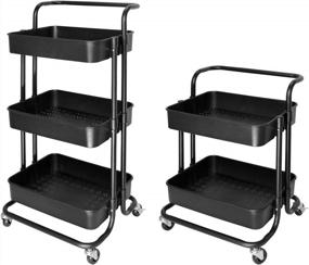 img 4 attached to Black Rolling Utility Cart With 3 Tiers For Kitchen, Living Room, Bedroom, And Home Office Organization - Mobile Trolley Cart On Wheels For Convenient Storage